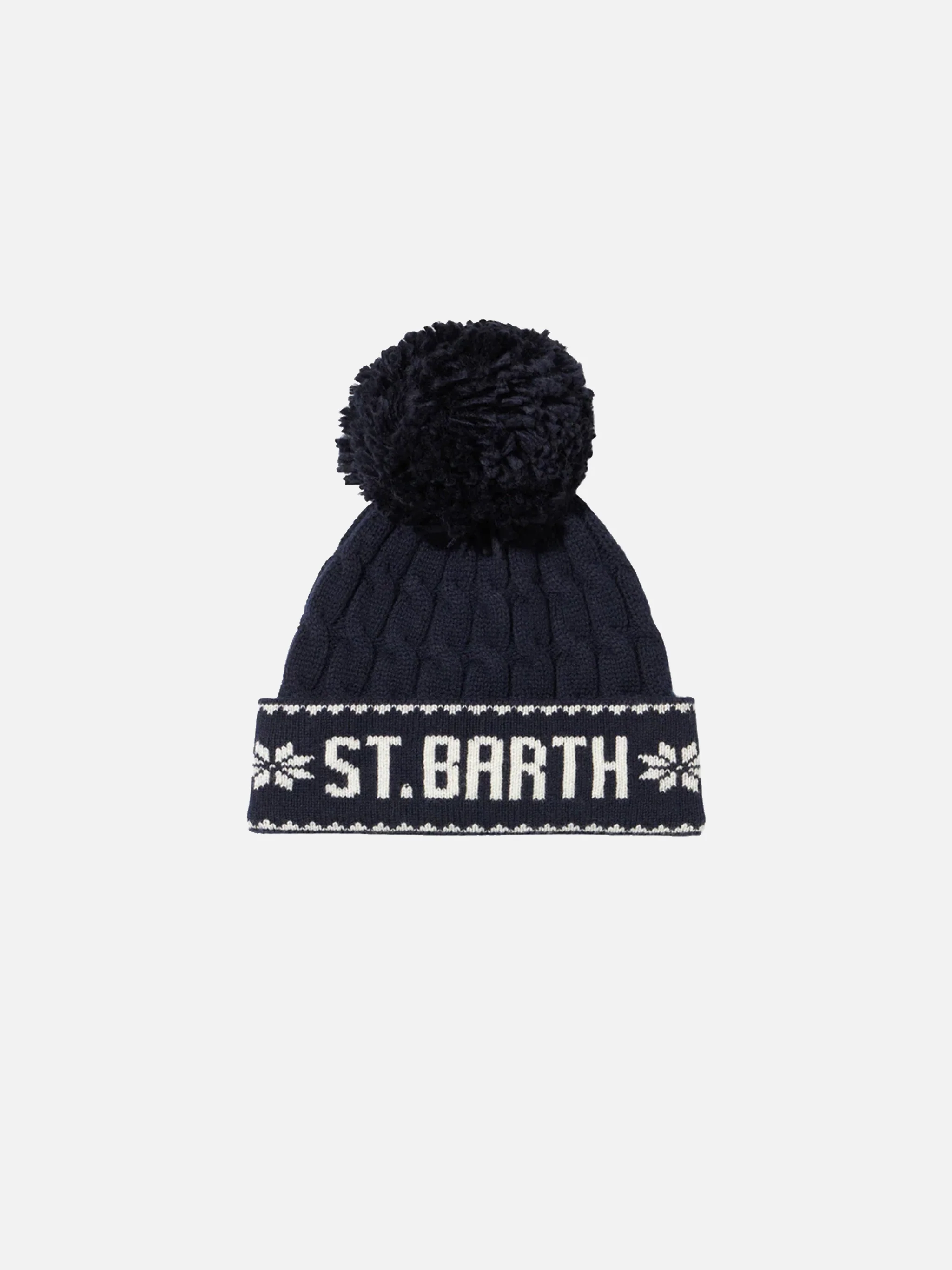 Donkerblauw babymutsje met pompon
