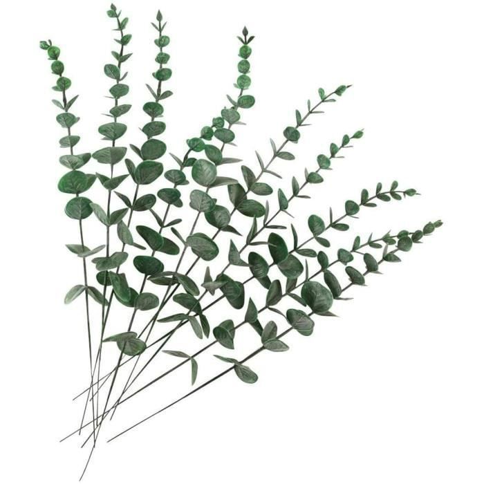 Set di 10 foglie di eucalipto artificiali - Stelo realistico - Per bouquet da sposa, decorazioni per la casa (verde-grigio)