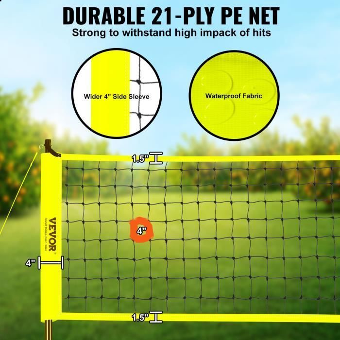 Filet de Volleyball - VEVOR - Kit Professionnel de Volley-ball Kit de Volley-ball Portable Hauteur Réglable avec Sac