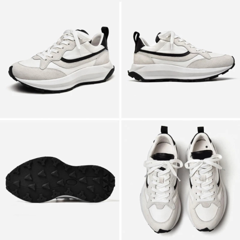 Zapatillas deportivas para mujer, de ante de vaca, con plataforma, diseño patchwork, cordones, punta redonda, suela gruesa, hechas a mano 29591