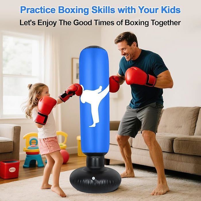 Saco de boxeo infantil de 160 cm, con guantes y bomba de inflado, ideal para niños, taekwondo y karate, de 3 a 12 años, color azul.
