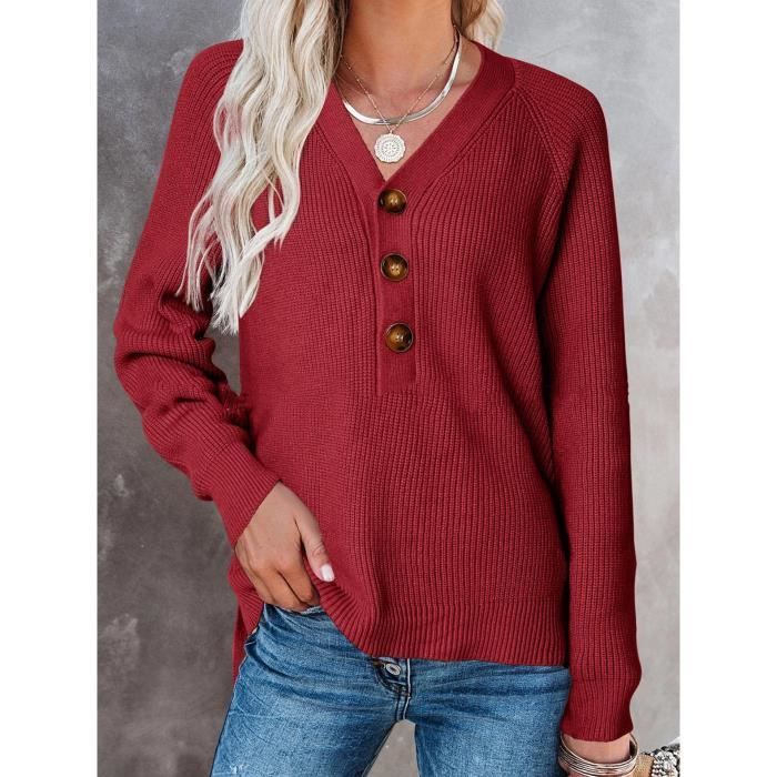 Maglione da donna in alpaca Autunno INSFITY - Scollo a V con bottoni - Blu navy