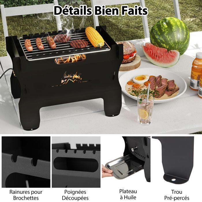Barbacoa de mesa portátil GYMAX, multicombustible (gas o carbón), parrilla de acero inoxidable, con manguera de gas, plato para