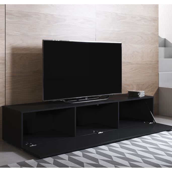 Mueble para TV - LUKE H2 - 160 x 32 x 40 cm - Acabado negro brillante - 3 compartimentos