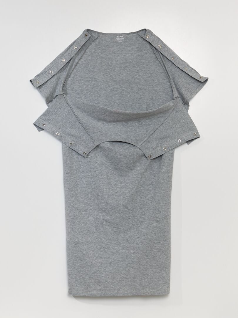 Midi-T-Shirt mit Druckknöpfen an den Schultern – So Easy – GRAU