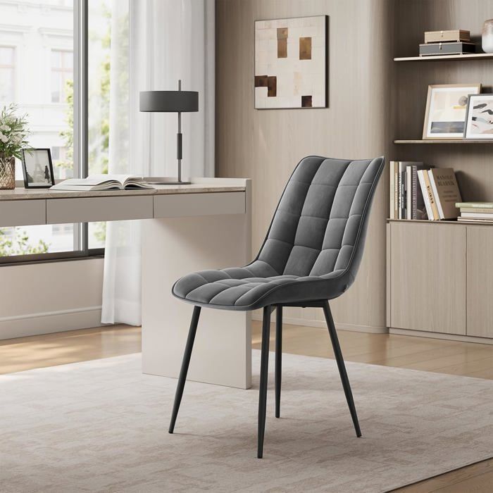 WOLTU Lot de 2 Chaises de salle à manger, Chaise de cuisine,Chaises scandinaves Siège en velours Pieds en métal, Gris foncé