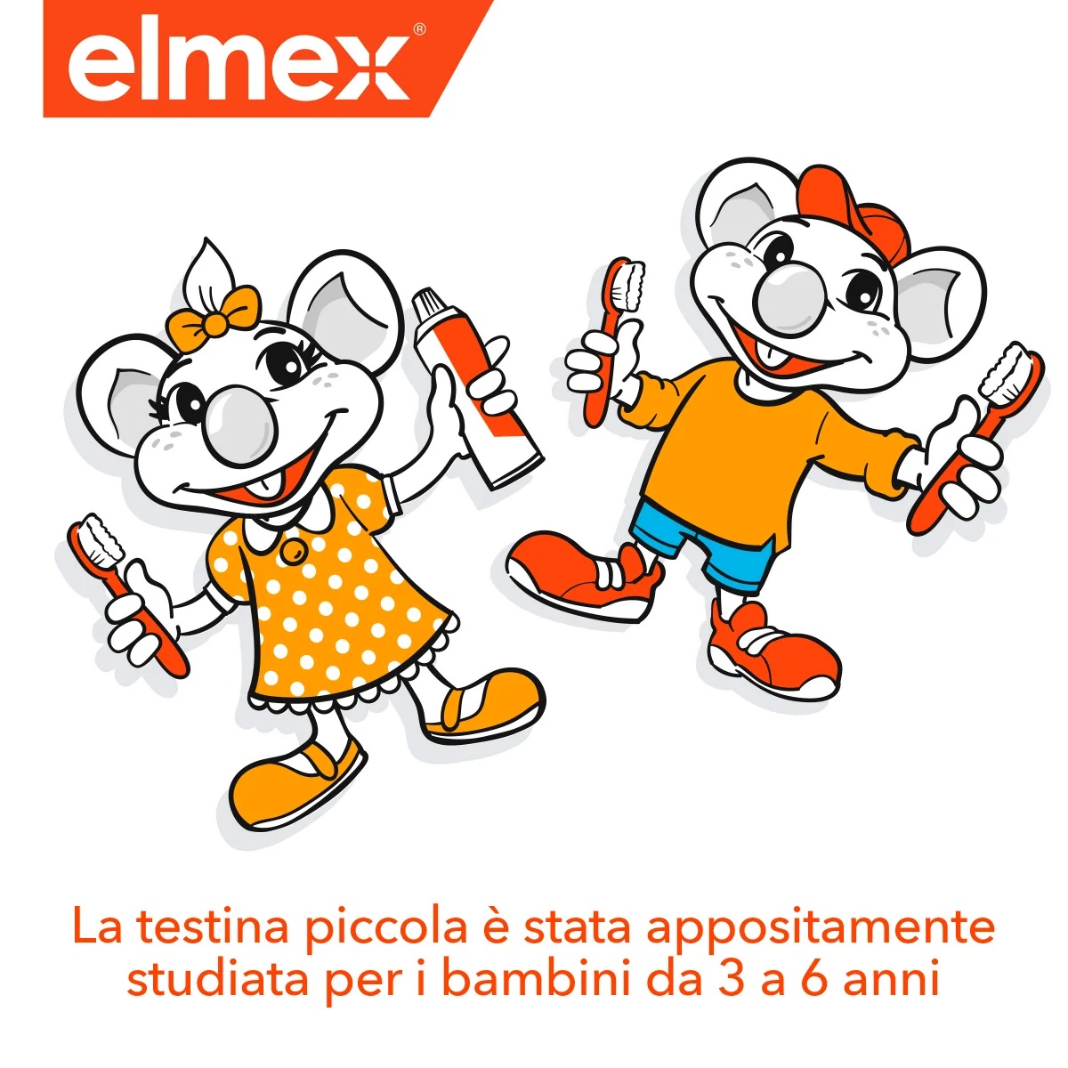 Escova de dentes infantil Elmex para crianças de 3 a 6 anos.