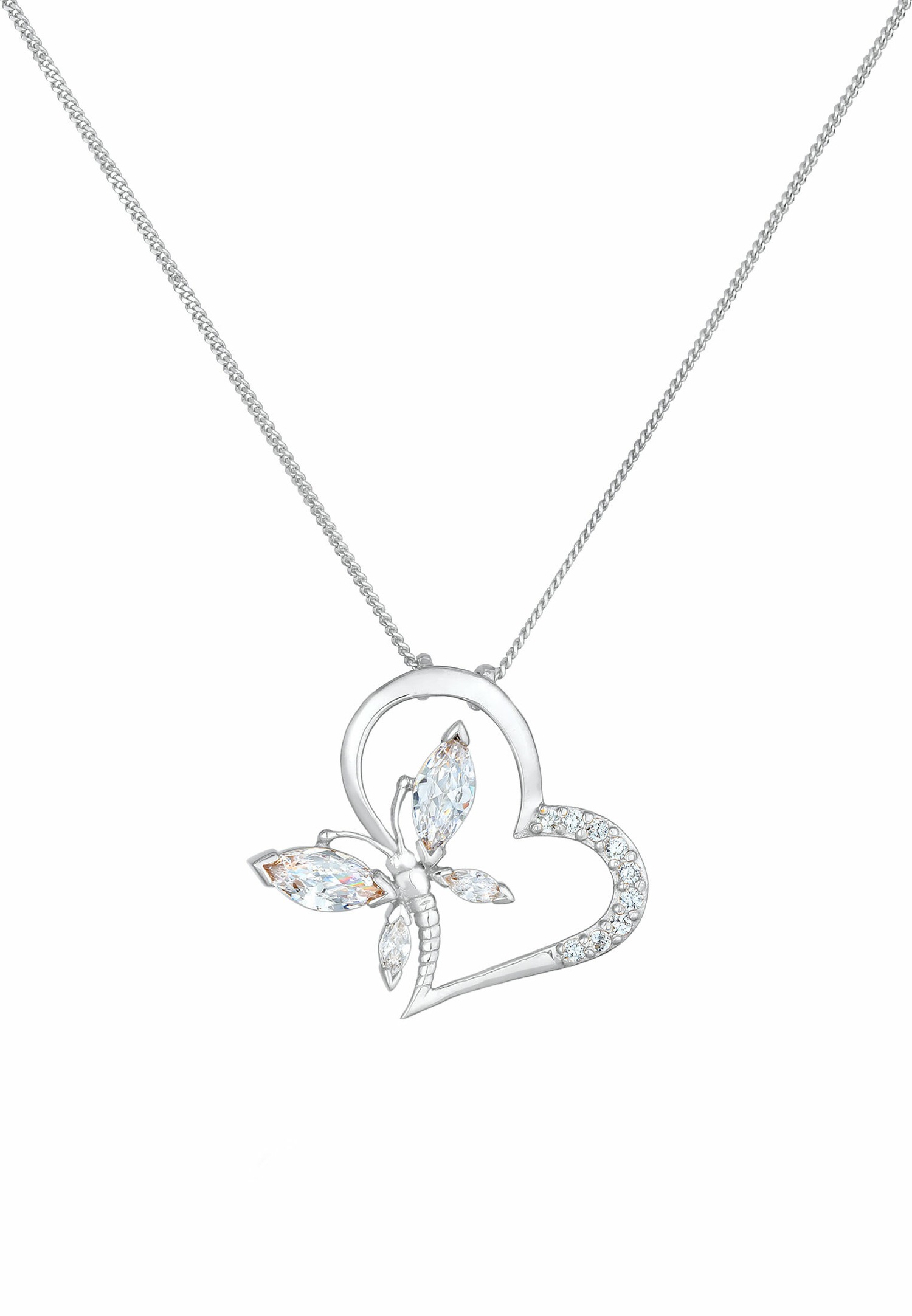 Elli Femmes Pendentif Coeur Papillon Élégant avec Cristal de Zirconium en Argent Sterling 925