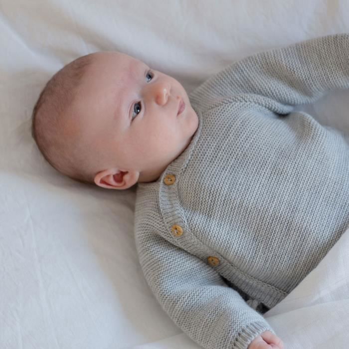 Conjunto para bebé recién nacido - Gris - Punto bobo - 100% acrílico - Unisex - 3 piezas