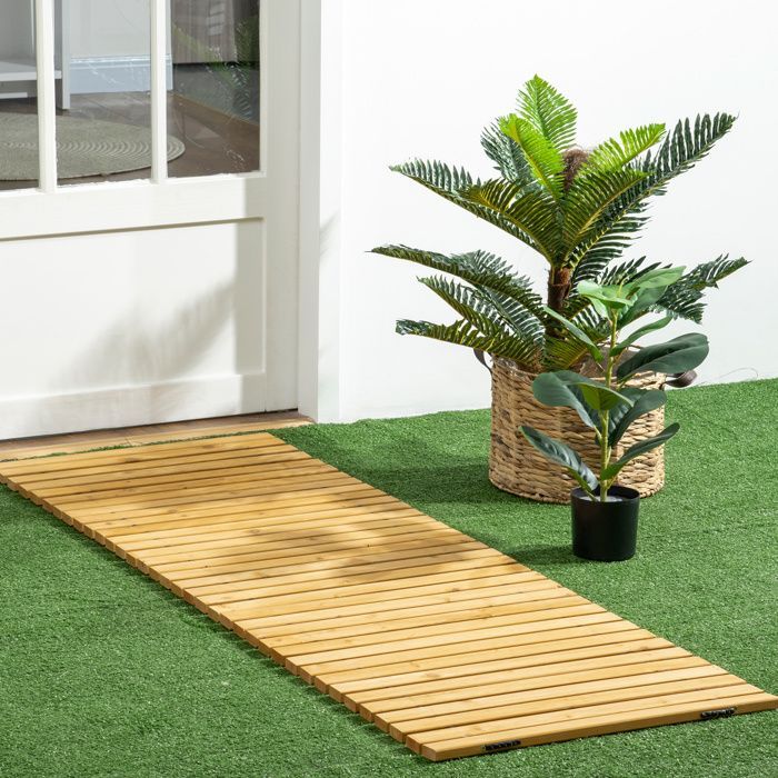 Outsunny - Allée de Jardin - Bois de sapin - 185x60x1.9cm - Jaune