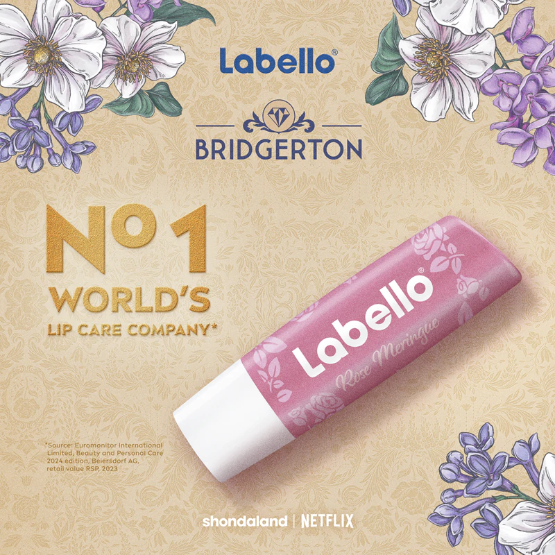 Bálsamo labial hidratante com cor de rosa Labello Bridgerton