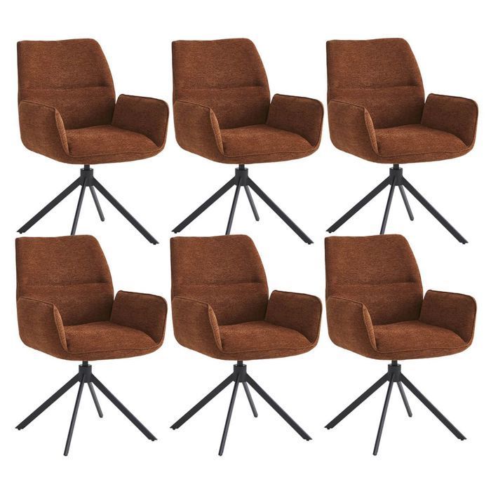 CARLOTTA - Set di 6 sedie da pranzo girevoli, tessuto color terracotta