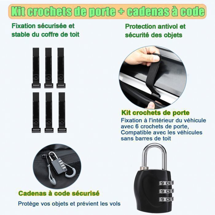 Sac de Toit Voiture - 600L - Coffre de Toit Souple 100% Imperméable pour Tous Véhicules avec/sans Barres de Toit - Muet + Cadenas