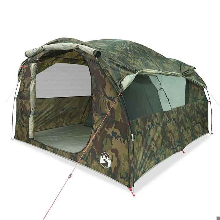 Tienda de campaña familiar tipo túnel vidaXL para 6 personas, impermeable, con estampado de camuflaje, ideal para jardín, exteriores o acampada. Modelo 4009577.
