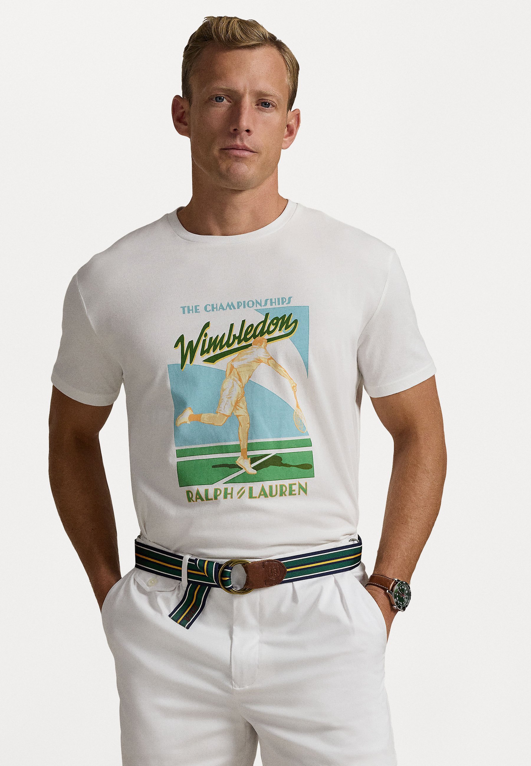 Polo Ralph Lauren WIMBLEDON CLASSIC FIT LOGO T-SHIRT UNISEX - T-shirt stampata - bianco ceramica