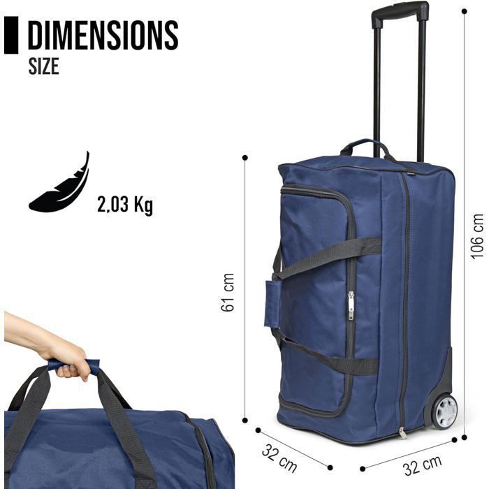 Trolley da viaggio blu - Ampia borsa con ruote, maniglia telescopica, scomparto spazioso, tasca con cerniera, ideale per i weekend.