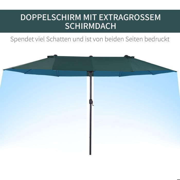 Guarda-sol de varanda Doppler reforçado, 460 x 270 x 241 cm, Ø2,7 m, com base cruzada, contrapesado, manivela, alta estabilidade, po