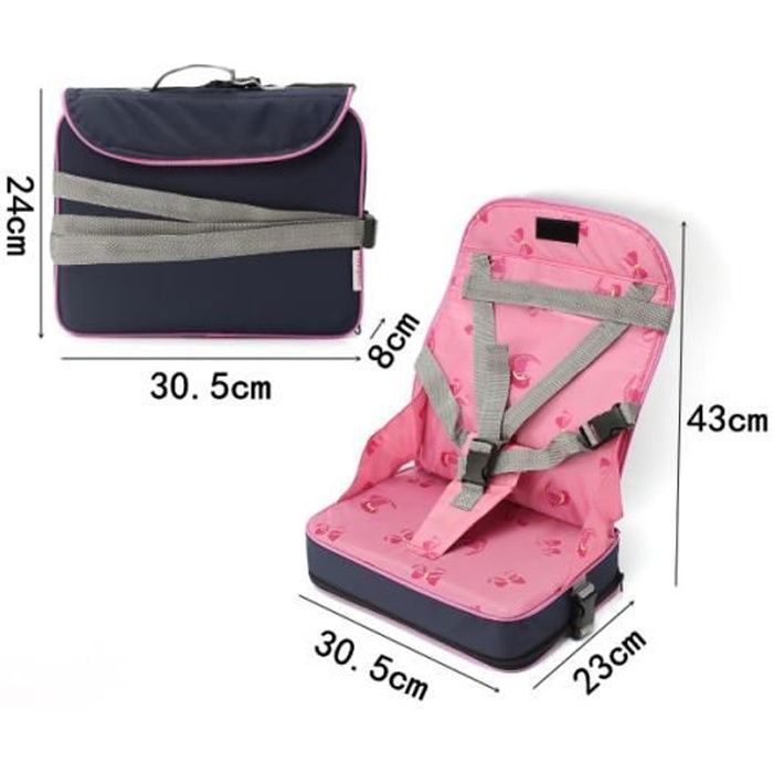 Seggiolino rialzato pieghevole portatile per neonati e bambini + cintura di sicurezza a 5 punti, sedia da viaggio ROSA, RUOTA RALLENTATORE DA TAVOLO ROSA
