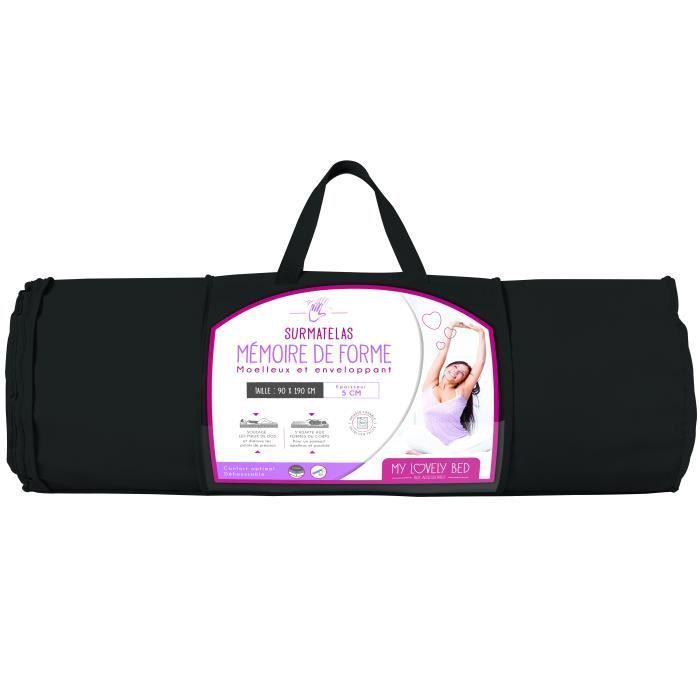 Surmatelas - MY LOVELY BED - 90x190/200cm - Déhoussable - 5cm d'épaisseur - Mousse à mémoire de forme