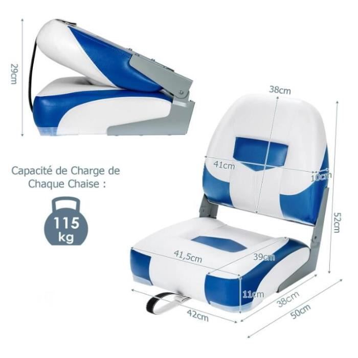 GYMAX Set of 2 Folding Boat Seats 42X50X52CM with Ergonomic Backrest and Padded Seat for Fishing Boat, Blue and White