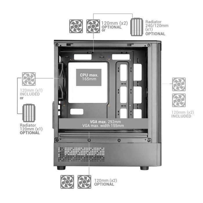 MicroATX Case - MARS GAMING - MC-ONYX - Metal Mesh Front Panel - 3x ARGB FDB - Tempered Glass Side Panel