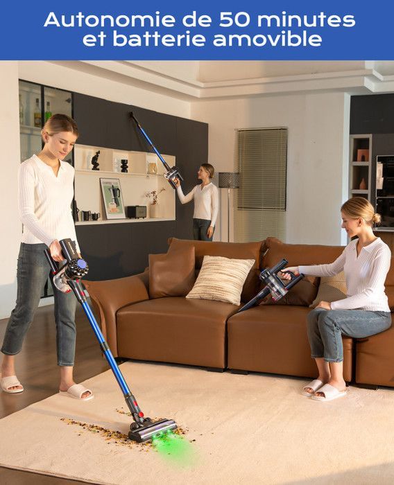 Ivormentico Cordless Stick Vacuum Cleaner, 50 Mins/40K PA Cordless Vacuum Cleaner, Stick Vacuum with Green LED, Vacuum with Brush