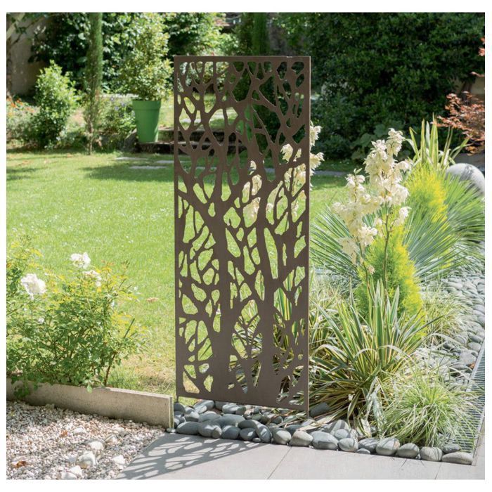 Decorative openwork panel - NORTENE - Aged brown effect - Matte grey - Decorative metal trellis tree