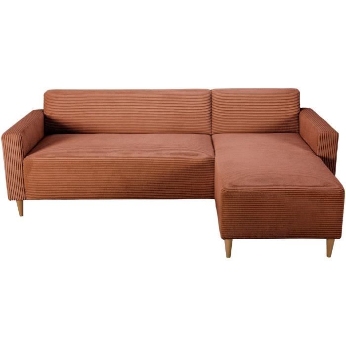 Omkeerbare vaste hoekbank - 4 zitplaatsen - BOB - Terracotta corduroy - 197 x 138 x 65 cm