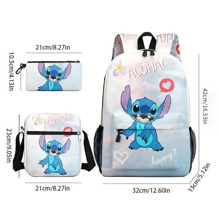 Conjunto de 3 mochilas escolares para niñas: mochila con estampado de dibujos animados, estuche para lápices y bolsos de hombro - Regalos para niñas