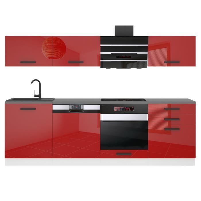 Cuisine Complète - B BELINI GROUP - LINDA - Rouge Très Brillant - 240 cm - Design Contemporain
