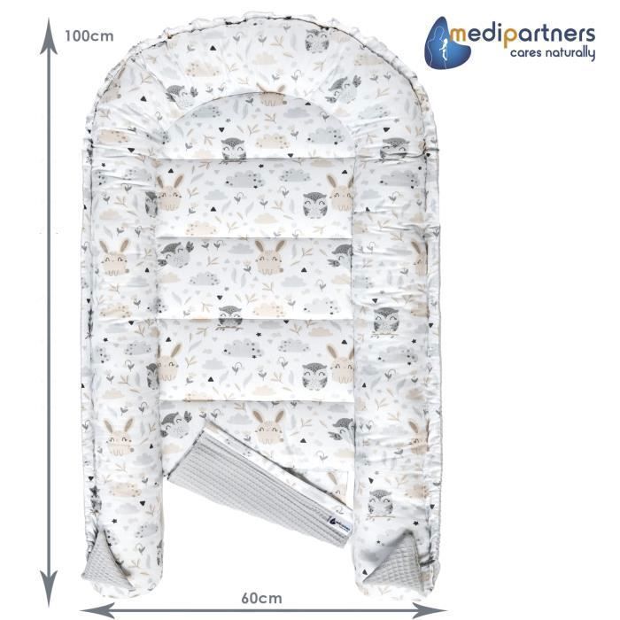 Lettino riduttore per neonati Medi Partners, 100x60x15 cm, 100% cotone, nido per neonati (trasparente e grigio)