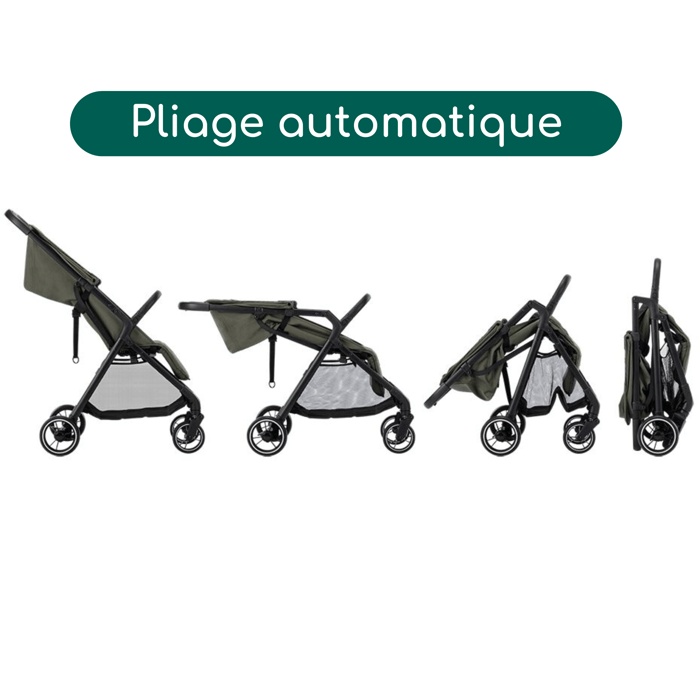 Bebeconfort Azur, compact stroller, 0-3 years (15 kg), one-hand automatic folding, spacious basket, Mineral Green