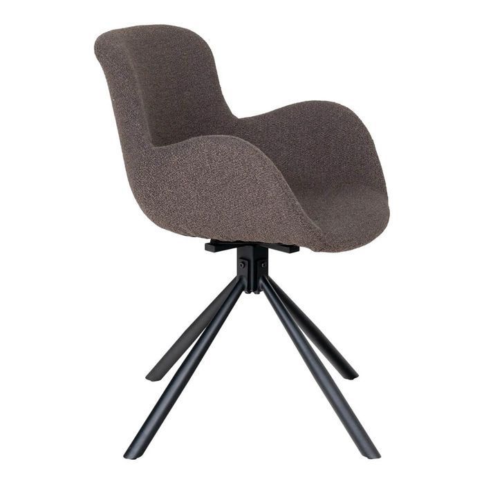 HERMOS - Juego de 4 sillas de comedor de tela bouclé color topo con base giratoria de metal negro.