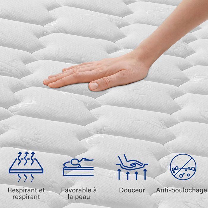 Colchón de 140x200 cm, 30 cm de grosor, de muelles ensacados con espuma viscoelástica, 10 zonas de confort, firmeza media, transpirable.