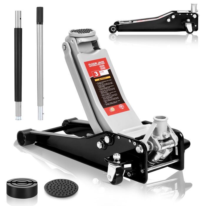 Cric idraulico da 3 tonnellate, altezza 75-500 mm, doppio pistone + 2 supporti in gomma, sollevatore per auto per manutenzione e cambio gomme
