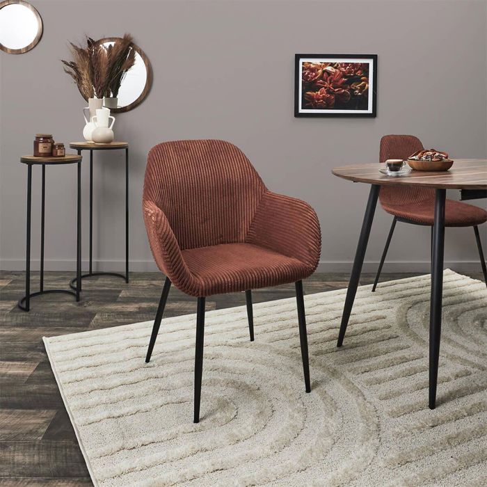 AMORY - Set of 2 terracotta corduroy dining chairs