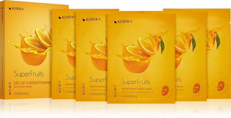 KORIKA SuperFruits Hallabong - 5 skaistinamųjų veido kaukių rinkinys - veido kaukių rinkinys su Hallabong skaistinamuoju efektu už mažesnę kainą.