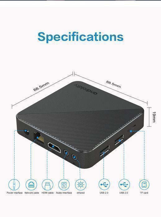 TV BOX - 8K - 2/16GB - IPTV Box - Android 14.0 - Android TV - WiFi 2.4/5.8G - Bluetooth 5.0 - HDR 10+ - Reproductor multimedia