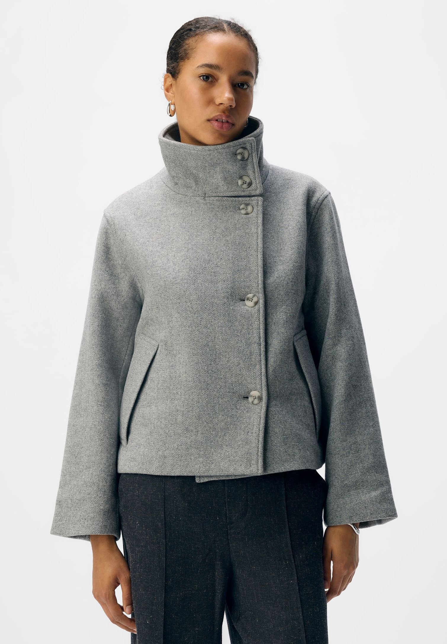Object OBJRIKI SHORT JACKET - Giacca leggera - grigio mélange medio