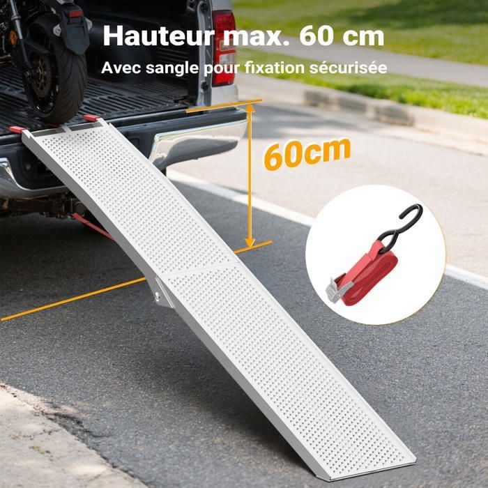 Rampa di carico pieghevole Wiltec 2150 x 280 mm – Portata massima 340 kg – Alluminio – Profilo forato – Rampa di accesso