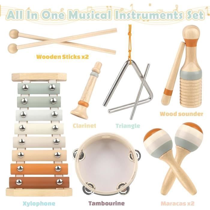 Strumento musicale - Giocattolo per bambini - Xilofono e maracas - Legno Montessori - 3 anni - Unisex