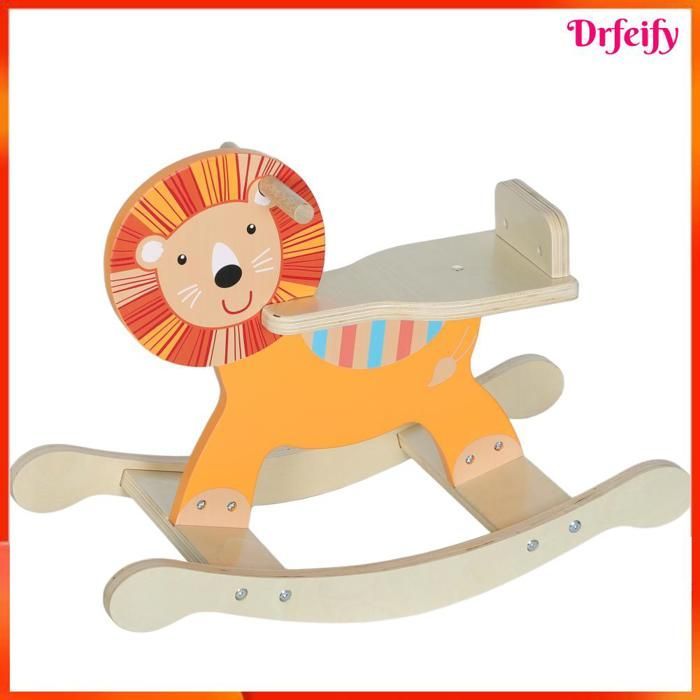 12787 Cheval à bascule pour enfants, lion jouet à bascule bébé en bois avec guidon et base stable, 59 x 27 x 43 cm, orange