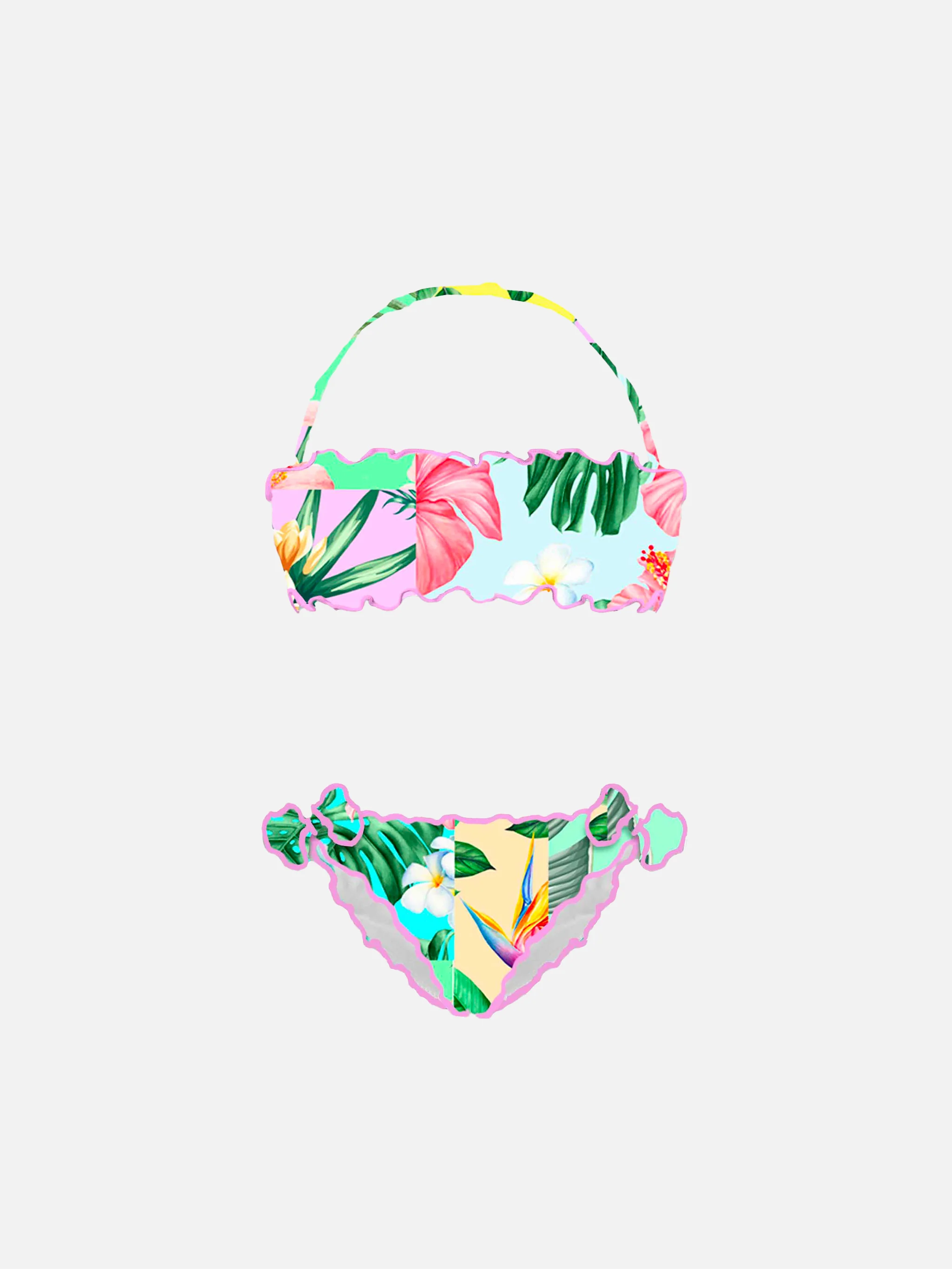 Bandeaubikini voor meisjes met bloemenprint