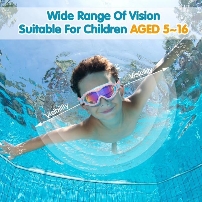 Lunettes de Natation pour Enfants Anti-buée Lunettes de Piscine en Silicone pour Garçons Filles de 4 à 16 Ans