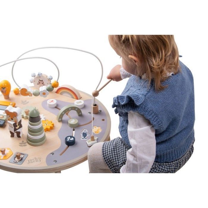 Table d’Activités Bébé en Bois - Jouet d’Éveil dès 12 Mois avec Boulier, Xylophone et Engrenages - Centre Multi-Activités Intérieur