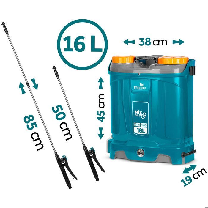 Pulvérisateur à batterie avec mélangeur - Plonos - 16 l - Batterie 12 V 8 Ah - Durée de fonctionnement 9 h