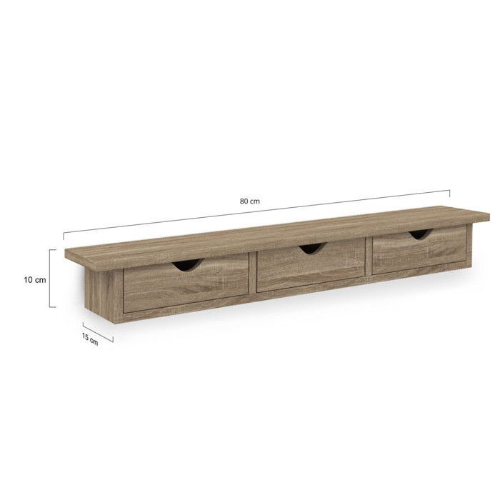 IDMARKET Etagère murale console d'entrée LISE 3 tiroirs façon hêtre