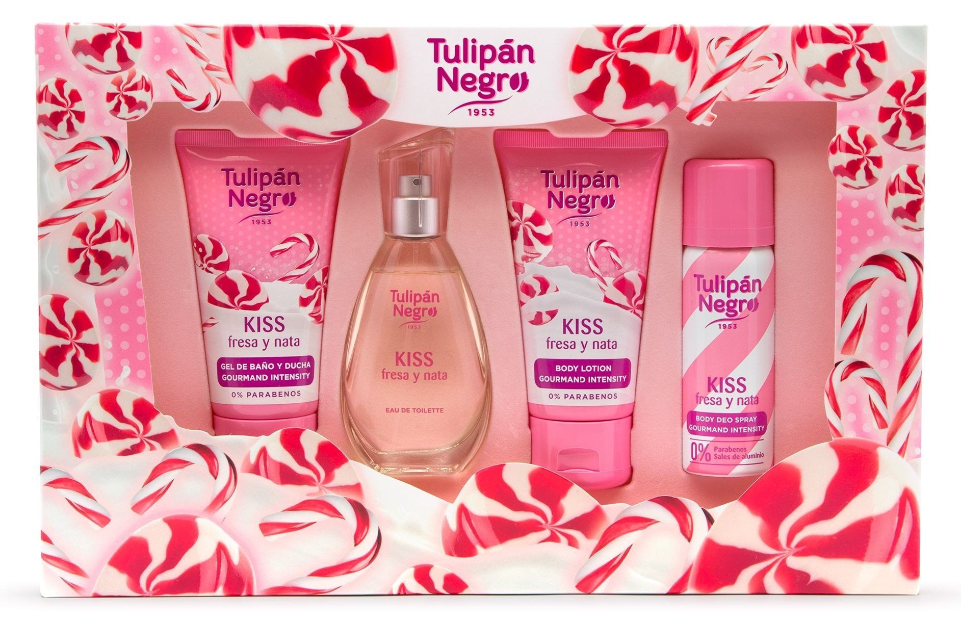 Поклон сет Kiss Tulip Black Strawberry and Cream Парфемски сетови за жене