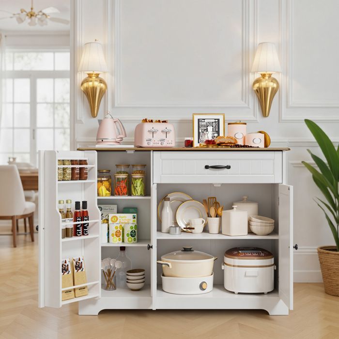 Buffet de Cuisine - Bealife - Meuble Rangement - 1 Tiroir - 3 Portes - 5 Niveaux - Meuble Bas - Salon - Marron - 105x40x84,5cm