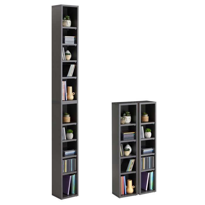 MUSIC modular shelving for CDs and DVDs, set of 2 column storage units with 10 compartments, in matte grey melamine